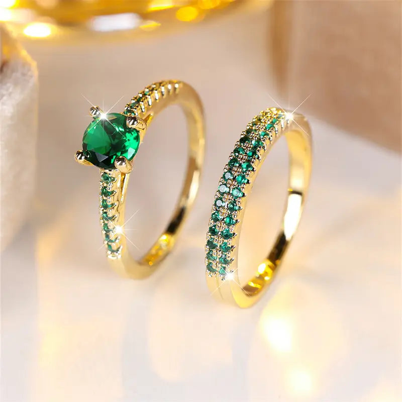 Gold Smaragd Duo Ring Set