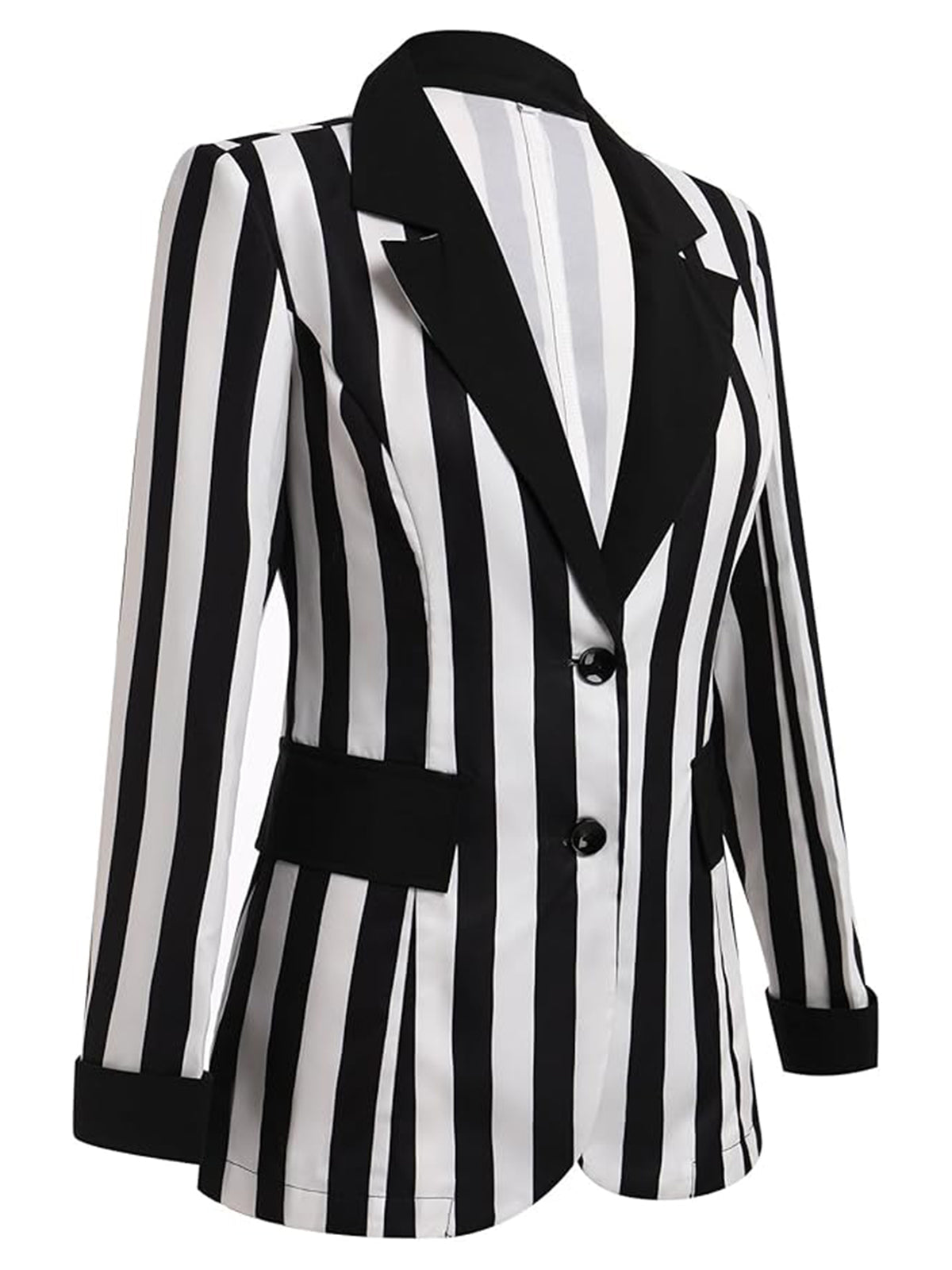1950er Beetlejuice Kostüm Revers Kontrast Schwarz & Weiß Streifen Blazer