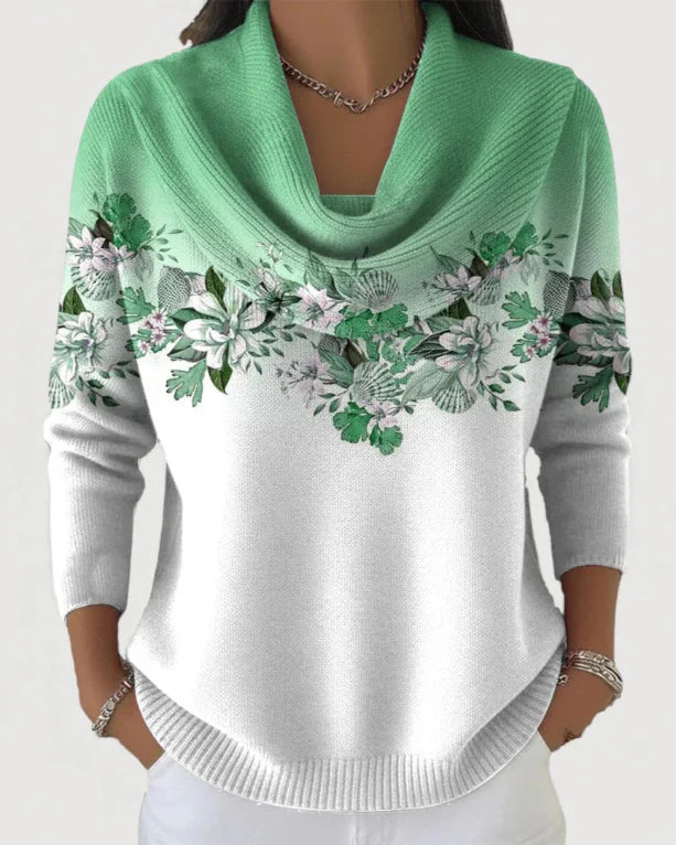 Linara - Blumenpullover mit Weichem Kragen