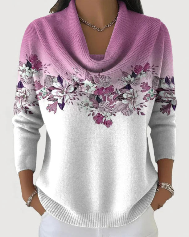 Linara - Blumenpullover mit Weichem Kragen
