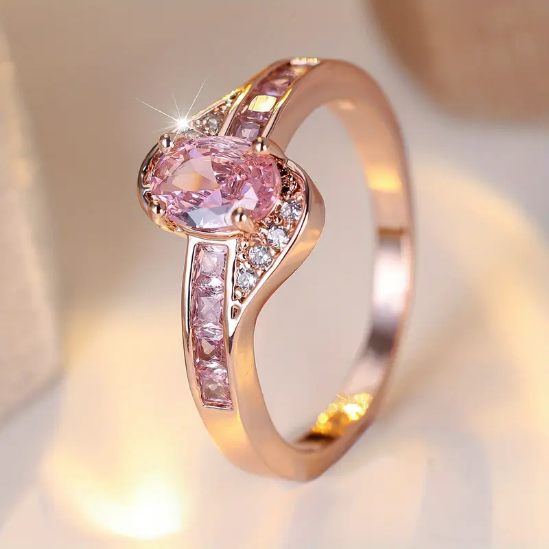 Exquisite Rose Crystal Gold Ring
