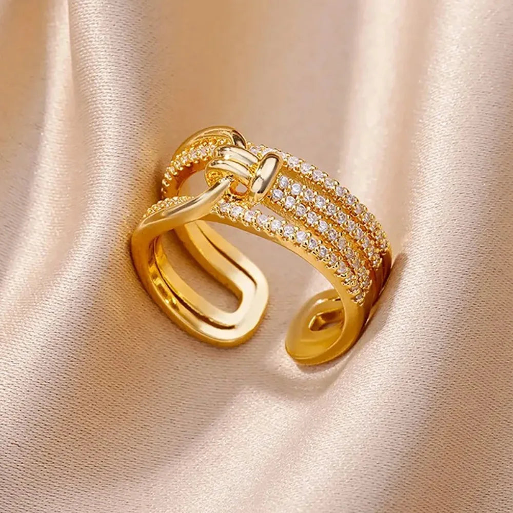 Goldene Doppelband-Ring mit Kettendesign