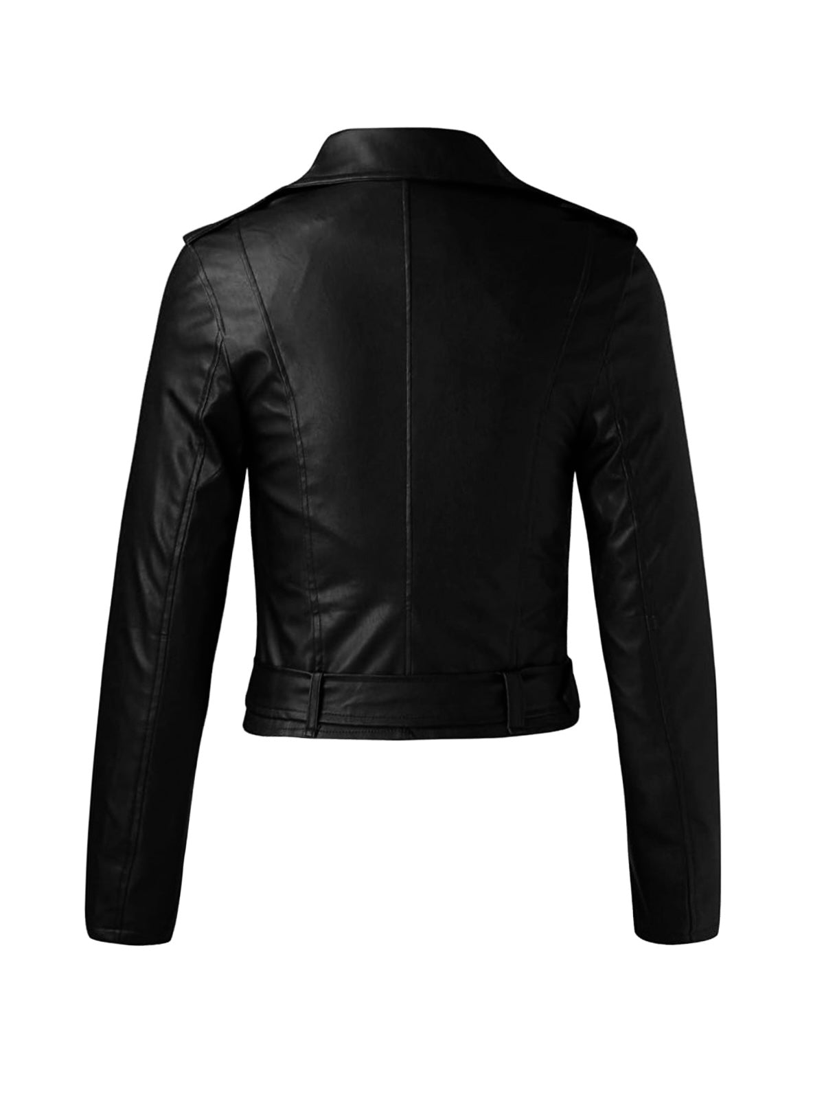 1980er Solide Revers PU Leder Gürtel Kurze Jacke