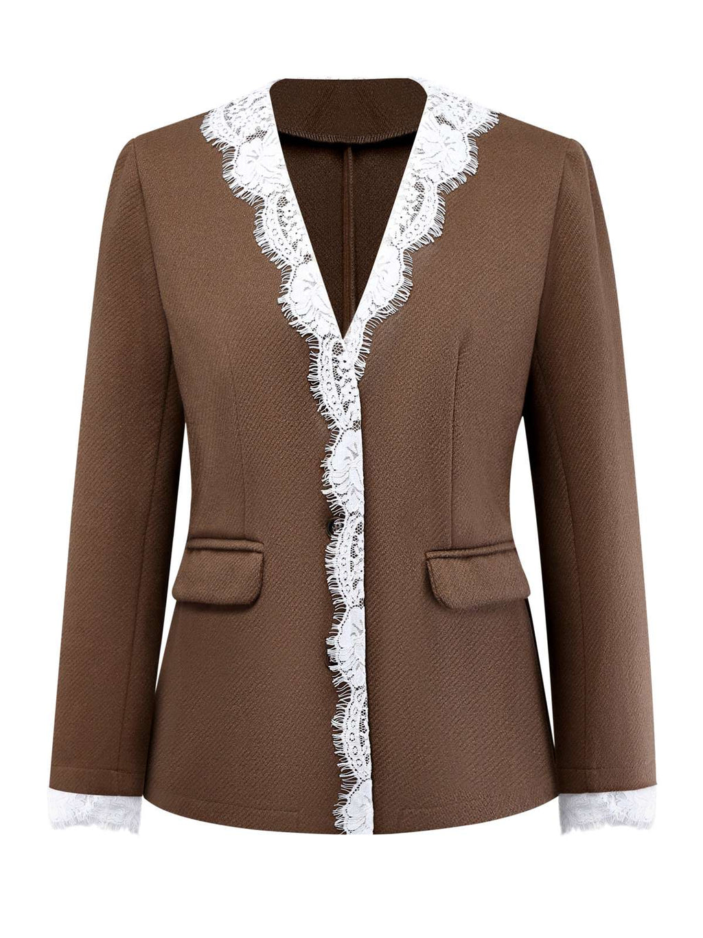 Braun 1950er Spitze Patchwork Langarm Taste Jacke