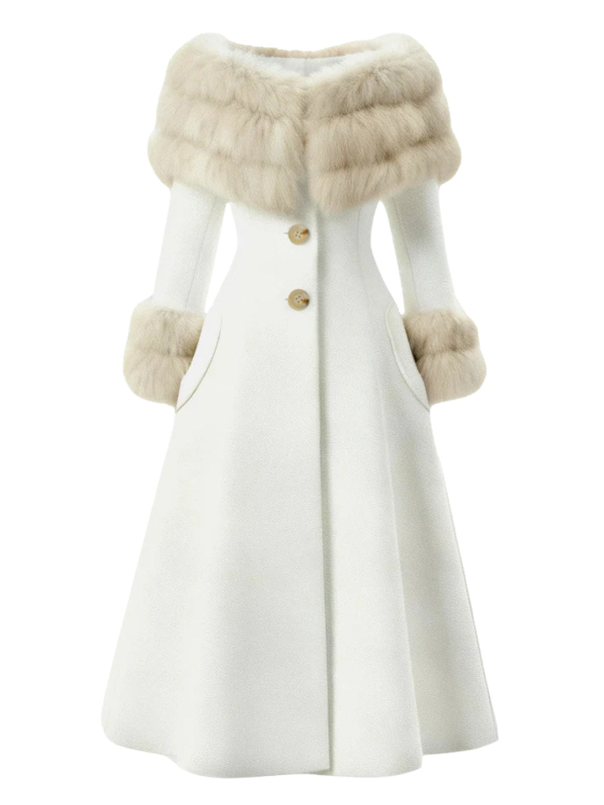 [Vorverkauf] Cremeweiß 1950er Mehrschichtig Pelzkragen Mantel