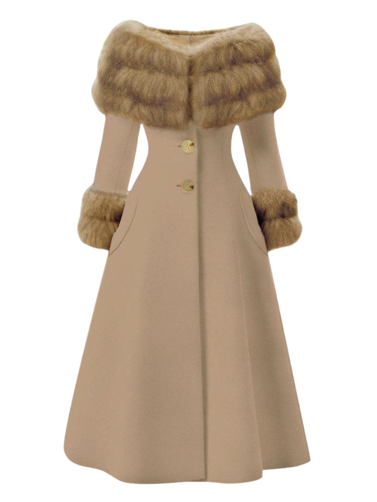 [Vorverkauf] Cremeweiß 1950er Mehrschichtig Pelzkragen Mantel