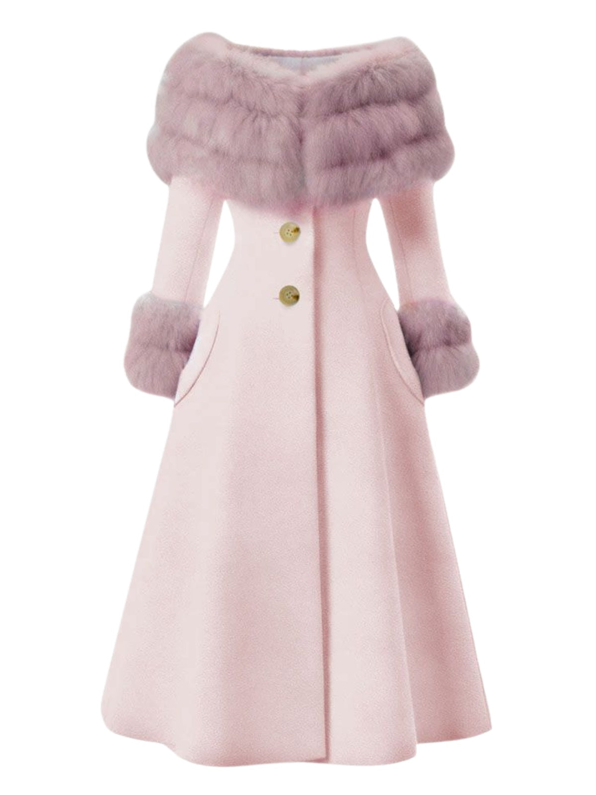 [Vorverkauf] Kamelfarbe 1950er Mehrschichtig Pelzkragen Mantel