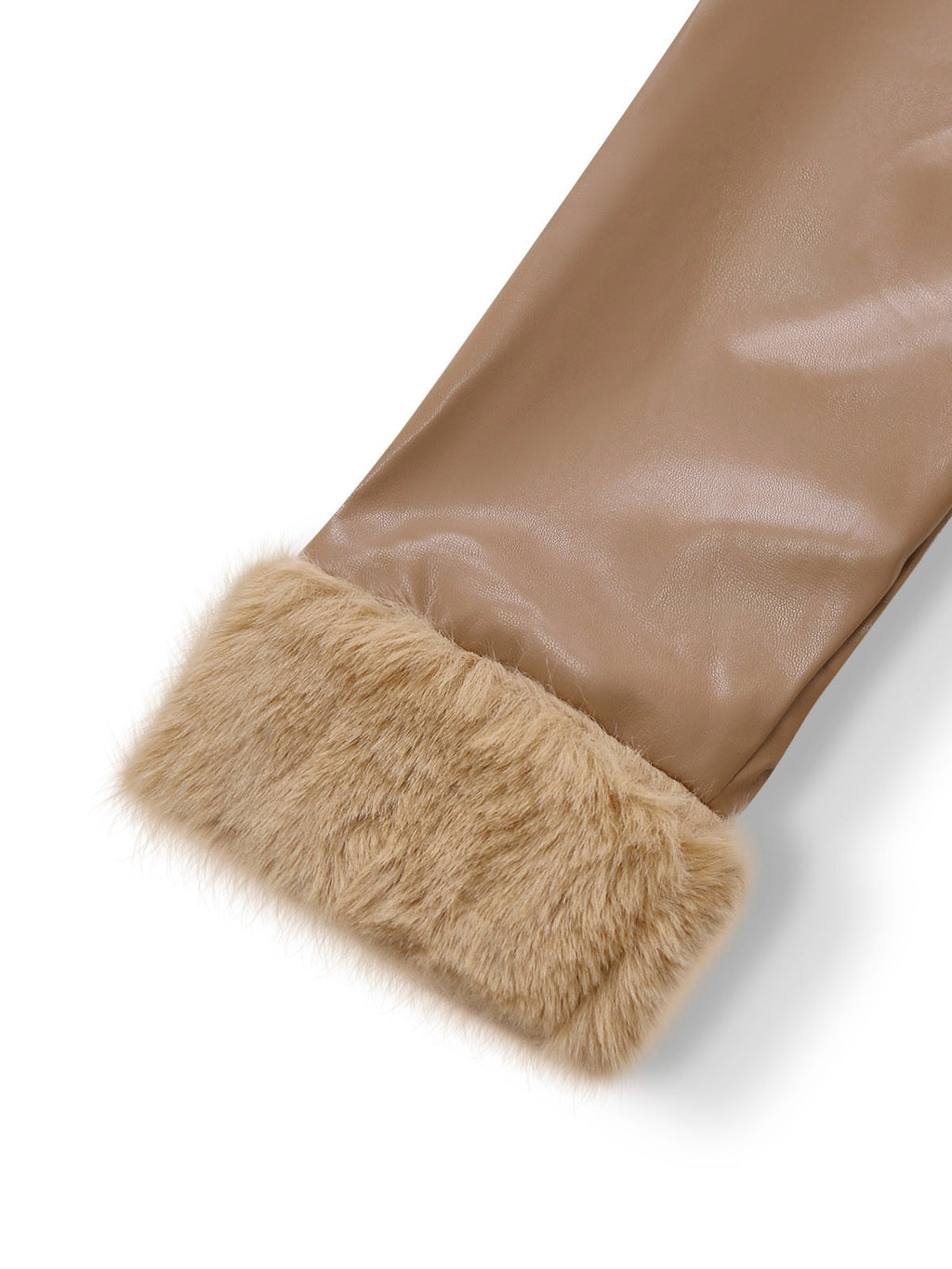 Khaki 1940er PU Leder Kunst Pelz Kragen Gürtel Mantel