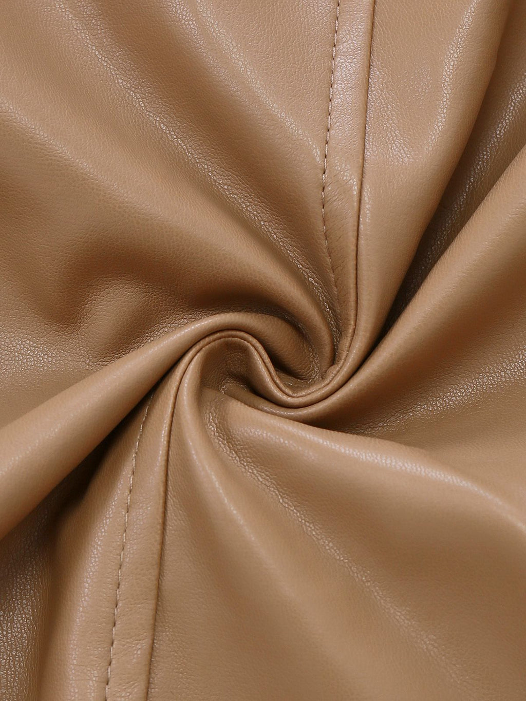 Khaki 1940er PU Leder Kunst Pelz Kragen Gürtel Mantel