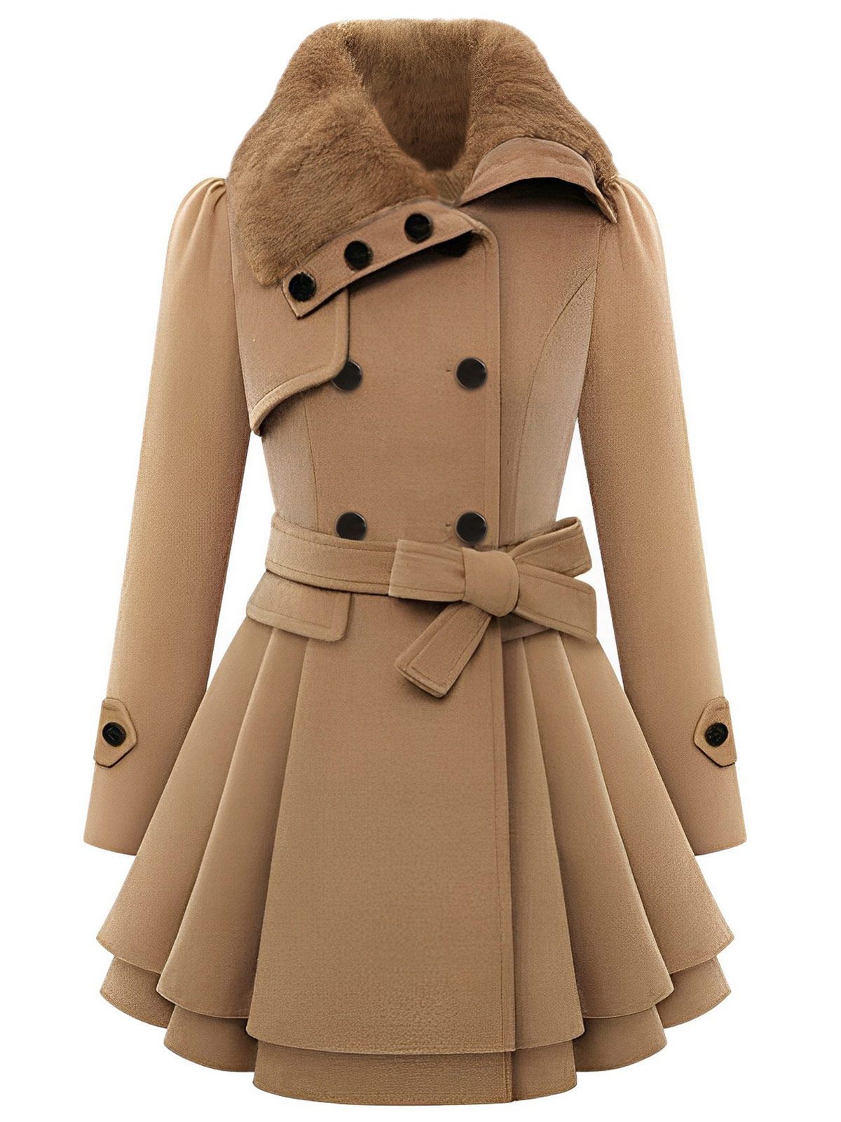 Weihnachten Pelzkragen Taillierter Winter Mantel