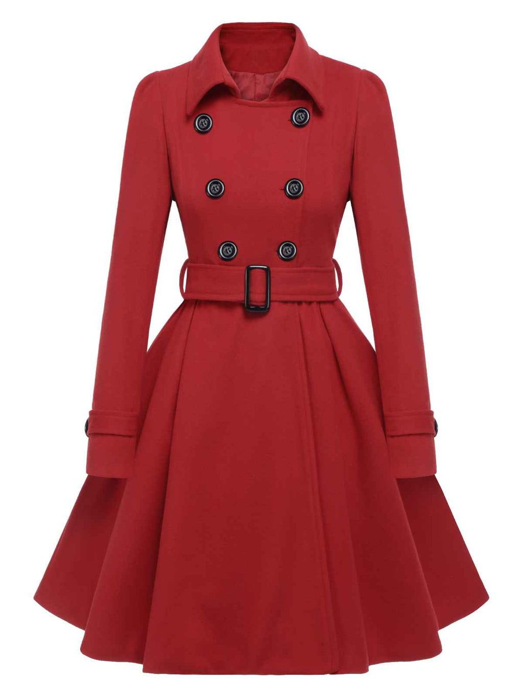 Schwarz 1950er Solide Farbe Revers Schmaler Mantel