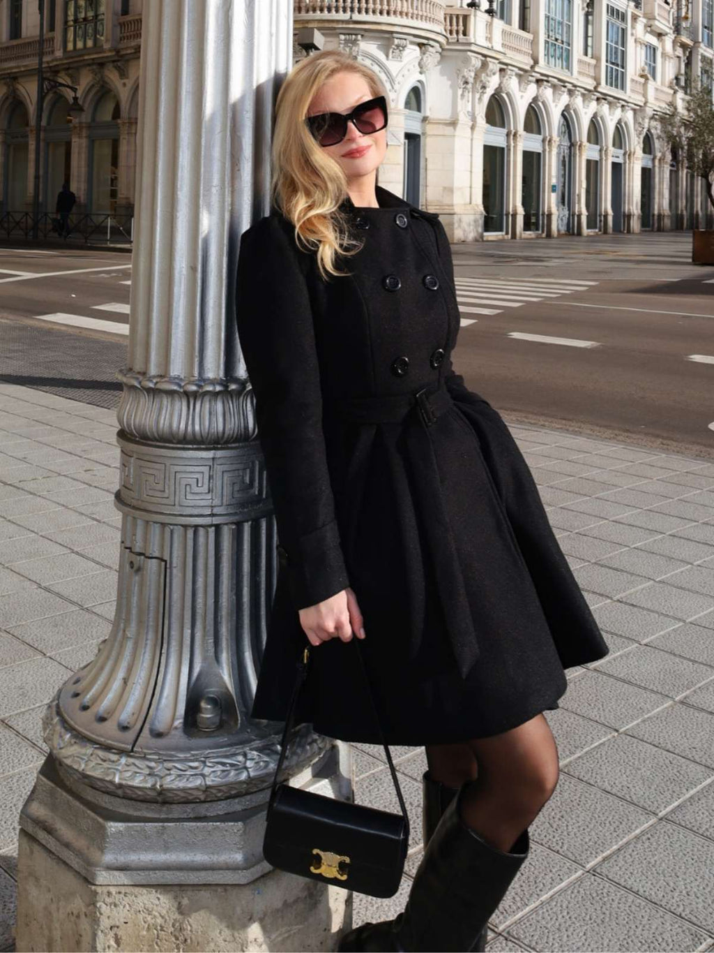 Schwarz 1950er Solide Farbe Revers Schmaler Mantel