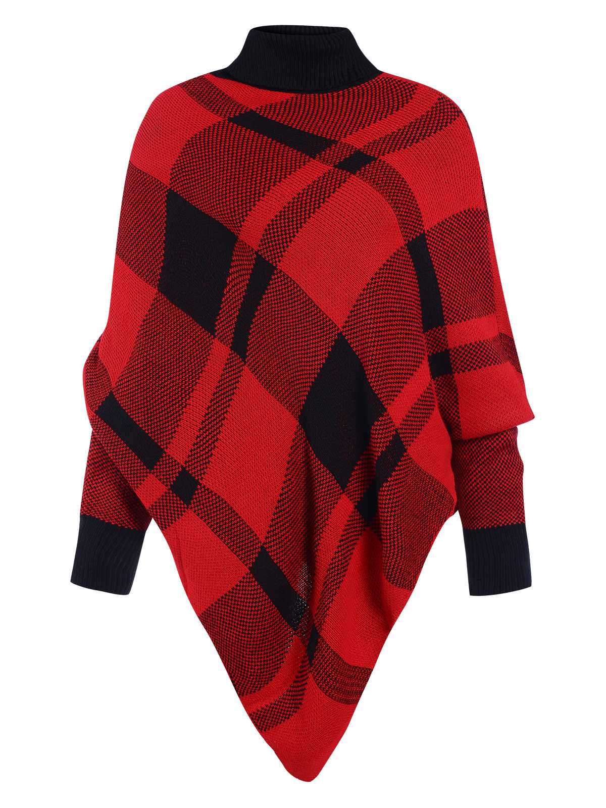 Grün 1950er Stehkragen Plaid Stricken Poncho Pullover