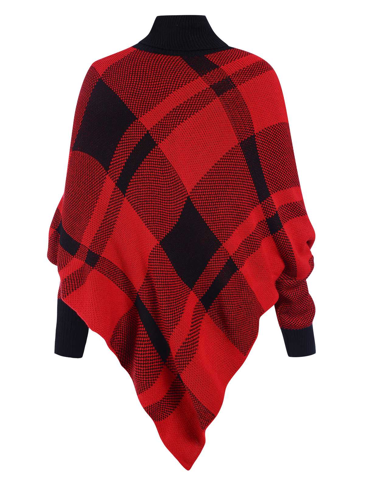 Grün 1950er Stehkragen Plaid Stricken Poncho Pullover