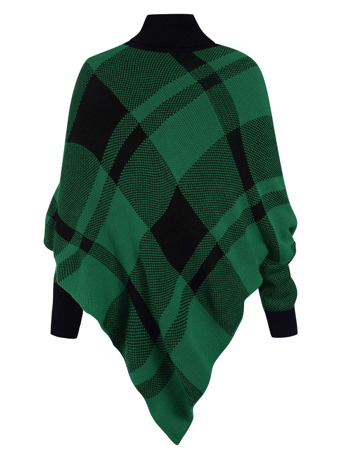 Grün 1950er Stehkragen Plaid Stricken Poncho Pullover