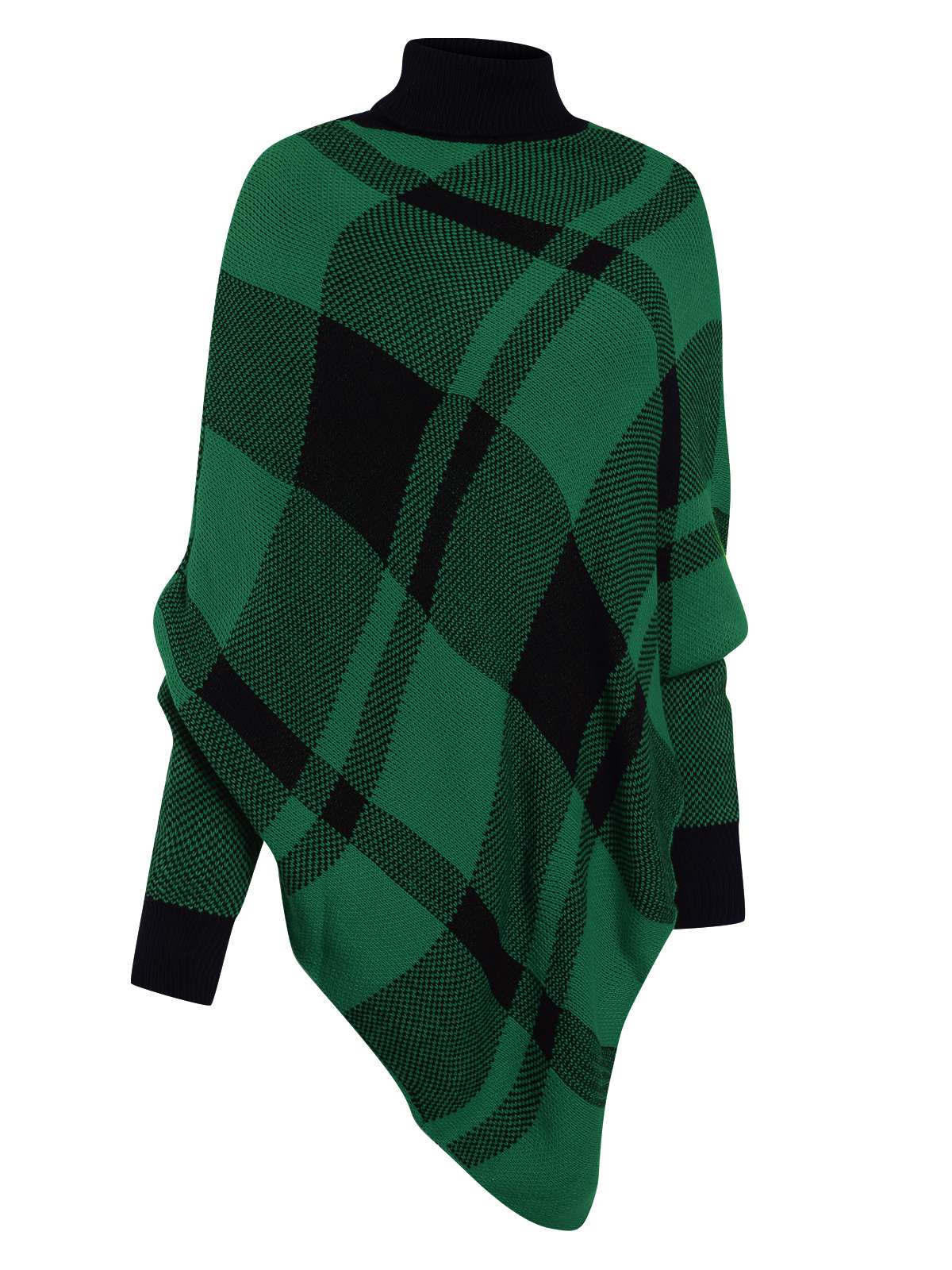 Grün 1950er Stehkragen Plaid Stricken Poncho Pullover
