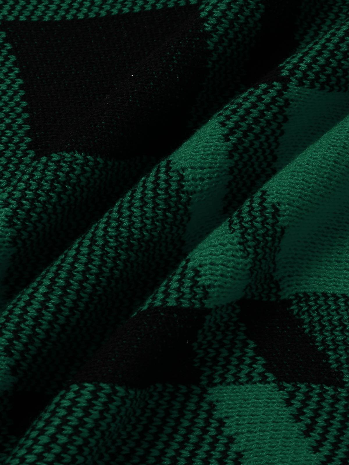 Grün 1950er Stehkragen Plaid Stricken Poncho Pullover