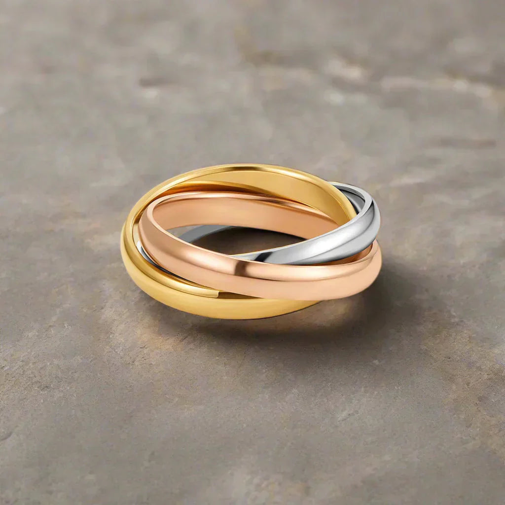 Trinity Geflochtener Ring in Gold, Silber und Rosé