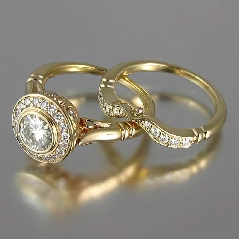 Vintage-Goldring-Set mit Zirkonia
