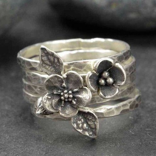 Antique Floral Silver Layered Ring