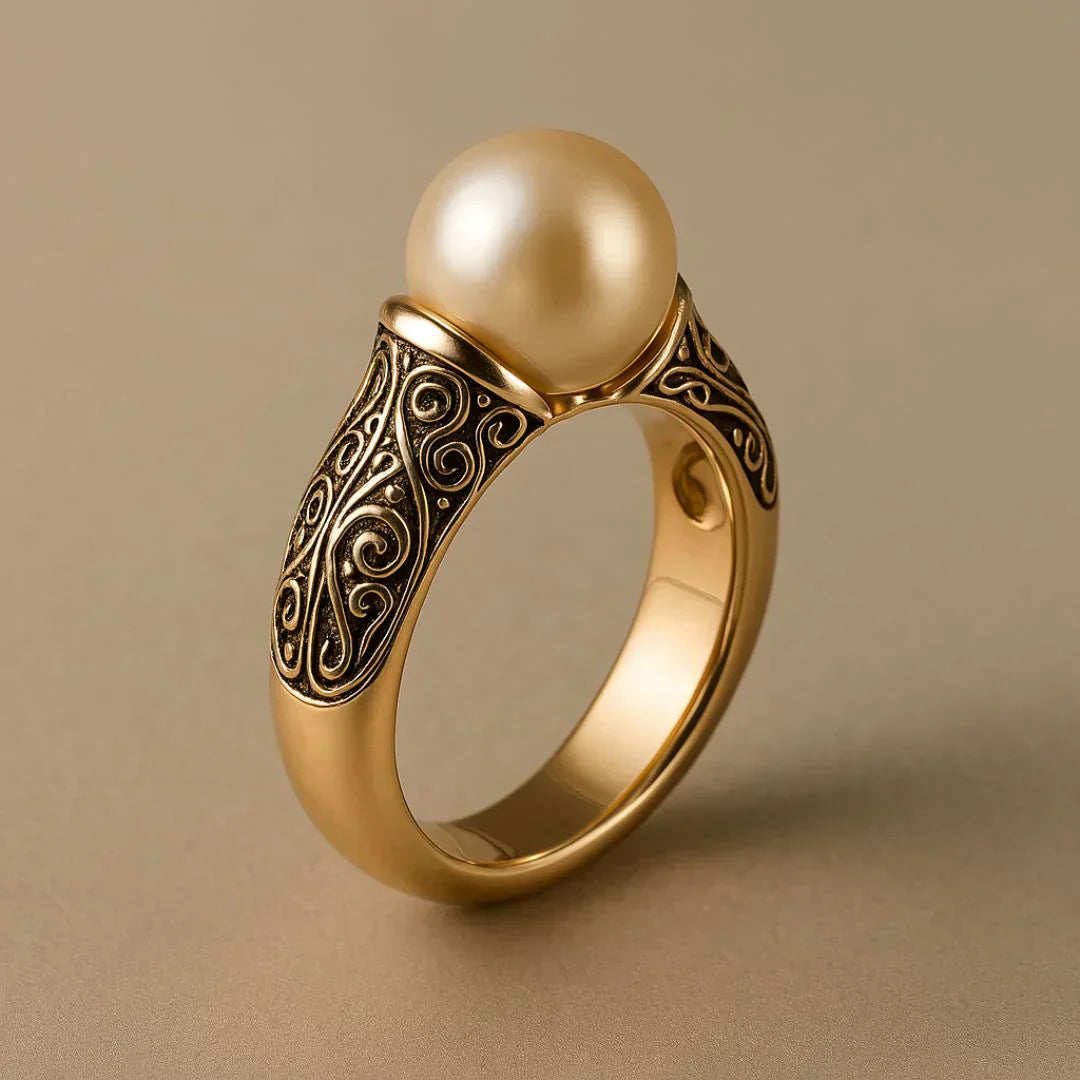 Antique Pearl-Embellished Gold Ring